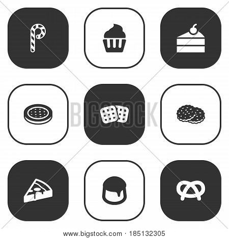 Set Of 9  Icons Set.Collection Of Muffin, Pepperoni, Shortcake And Other Elements.