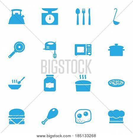 Set Of 16 Culinary Icons Set.Collection Of Electronic Oven, Weighing Machine, Non-Stick And Other Elements.