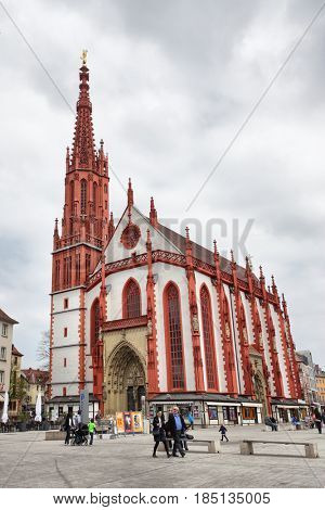 Wurzburg, Germany - April 21, 2013: Marienkapelle (Mary's Chapel) in Wurzburg in Wurzburg. Wide angle shot