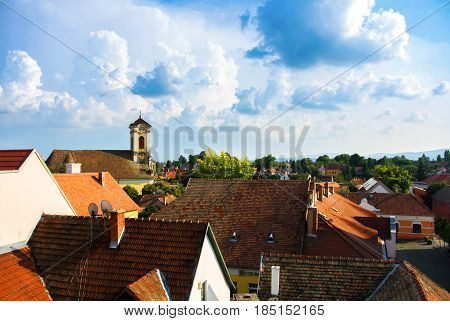 A View Over The Roofs Of Szentendre, A Little Touristic Town Near Budapest, Hungary.