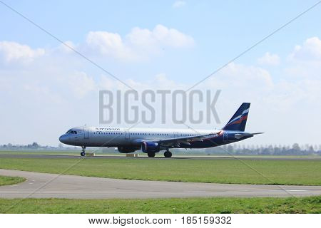 Amsterdam the Netherlands - April 2nd 2017: VP-BUM Aeroflot - Russian Airlines Airbus A321 takeoff from Polderbaan runway Amsterdam Airport Schiphol