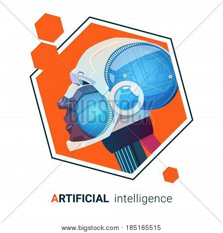 Artificial Intelligence Modern Robot Brain Technology Flat Vector Illustration