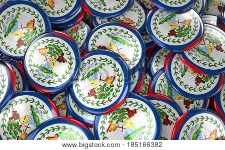 Belize Badges Background - Pile Of Belizean Flag Buttons.
