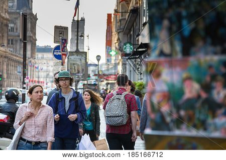 France Paris. March 27 2017. People walking on Rivoli street. Parisian lifestyle