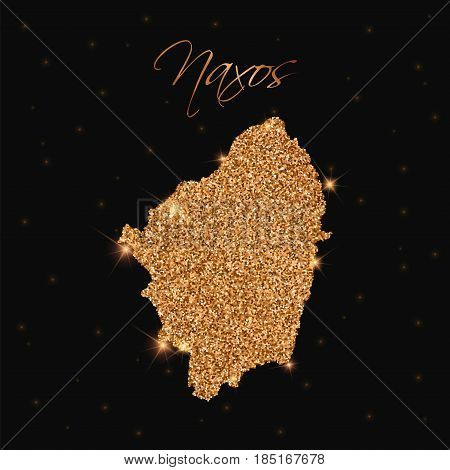Naxos Map Filled With Golden Glitter. Luxurious Design Element, Vector Illustration.