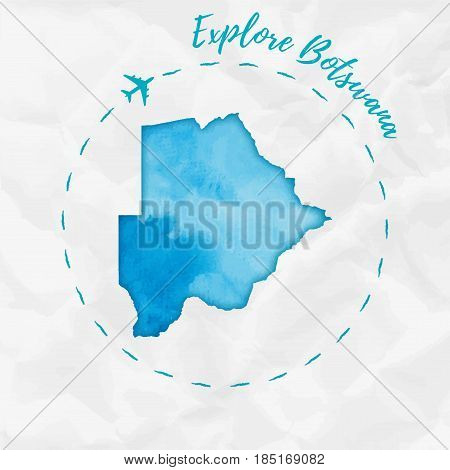 Botswana Watercolor Map In Turquoise Colors. Explore Botswana Poster With Airplane Trace And Handpai