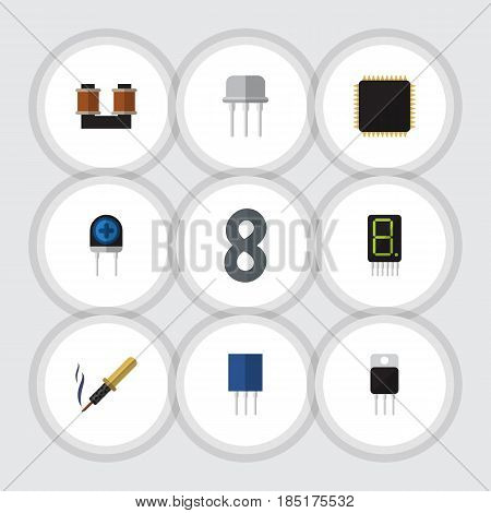 Flat Appliance Set Of Coil Copper, Resist, Display And Other Vector Objects. Also Includes Transistor, Receiver, Copper Elements.