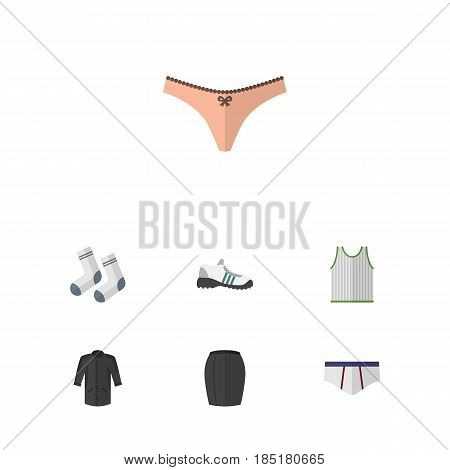 Flat Dress Set Of Foot Textile, Underclothes, Stylish Apparel And Other Vector Objects. Also Includes Gumshoes, Clothes, Tank Elements.