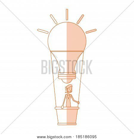 red silhouette shading image cartoon ligth bulb hot air balloon with woman inside vector illustration