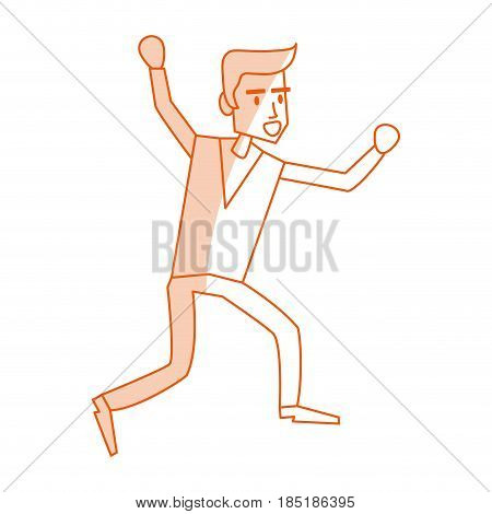 red silhouette shading image cartoon full body man walking with hands up vector illustration
