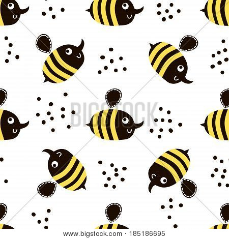 Cute childish seamless pattern with bee. Perfect for kids fabric textile wrapping. Vector background in scandinavian style