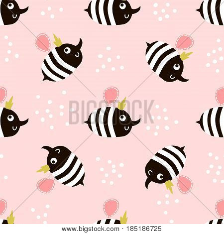 Cute childish seamless pattern with bee. Perfect for kids fabric textile wrapping. Vector background in scandinavian style