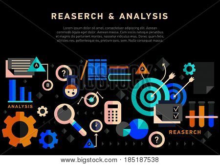 Doodle style concept of general research and analysis, problem solving, collecting data, scientific technologies approach. Flat illustration for web banners, hero images.