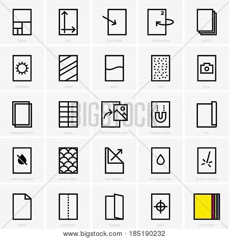 Set of twenty five paper properties icons