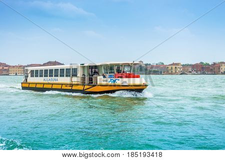 Venice Italy - April 27 2017: Tourist boat on Grand Canal which is heading to Venice Italy.