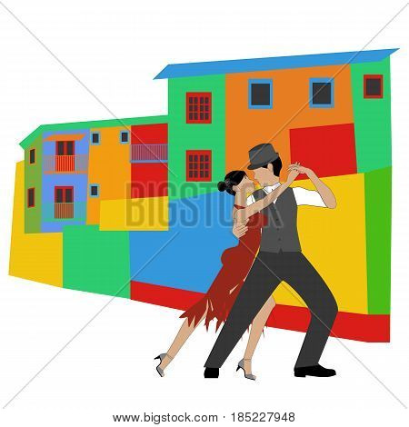 La Boca and tango on the white background. Vector illustration