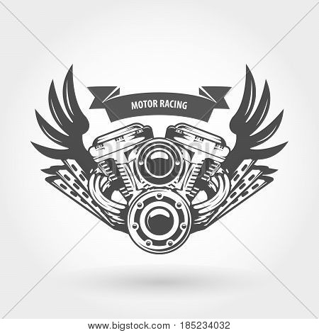 Winged motorcycle engine emblem - chopper bike motor