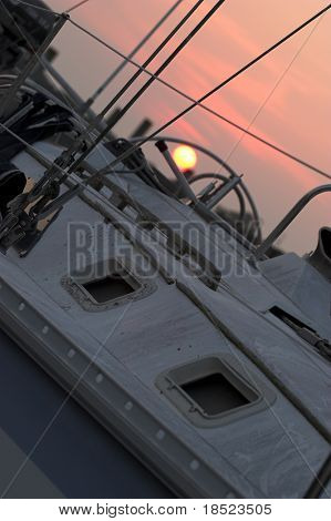 sejlbåd med solnedgang, vinklet