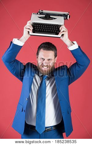 Handsome Man With Typewriter In Fashion Business Suit