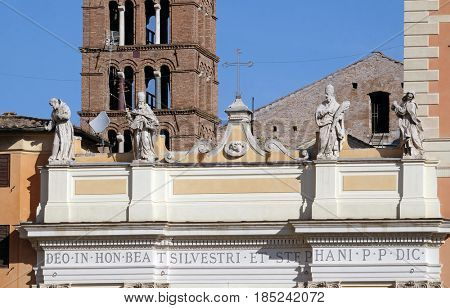 ROME, ITALY - SEPTEMBER 03: Basilica of Saint Sylvester the First (San Silvestro in Capite) in Rome, Italy on September 03, 2016.