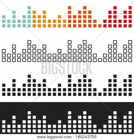 Various colored volume graphic equalizer. Set of sound spectrum analyzer. Vector illustration.