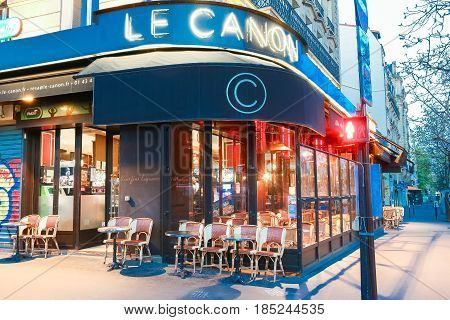 Paris, France-April 23 , 2017 : The traditional Parisian cafe Le Canon located near Nation square in Paris, France.