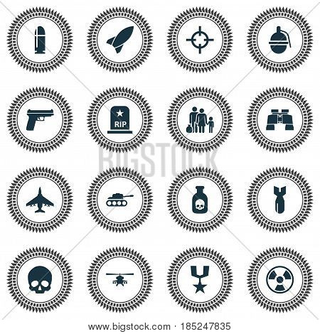 Warfare Icons Set. Collection Of Bombshell, Target, Cranium And Other Elements. Also Includes Symbols Such As Military, Fugitive, Bombshell.