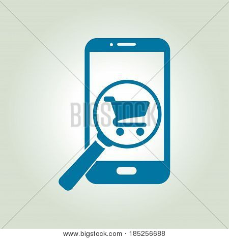 Glass searching for shoping on smart phone. Online shoping icon.