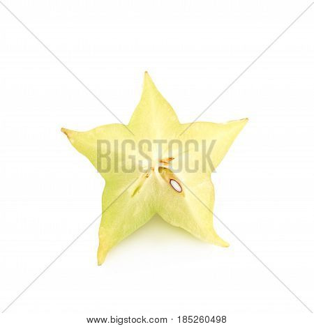 Sliced carambola starfruit fruit isolated over the white background