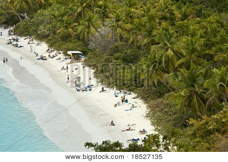 Playa de la Bahía poblada tronco en caribeñas, reconocibles personas se han quitado
