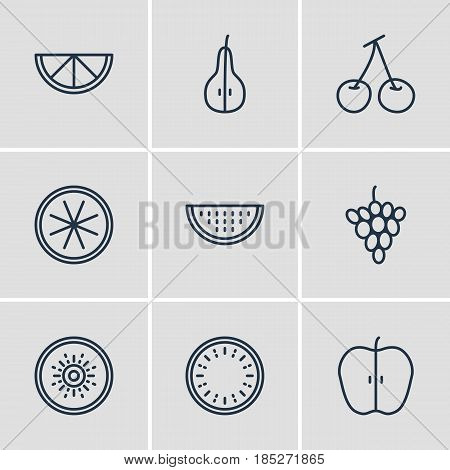 Vector Illustration Of 9 Berry Icons. Editable Pack Of Morello, Melon Slice, Watermelon And Other Elements.