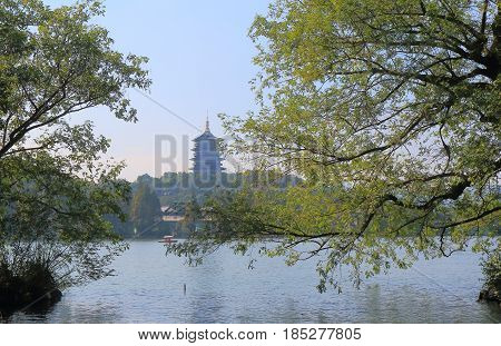 West lake landscape and Leifeng pagoda in Hangzhou China