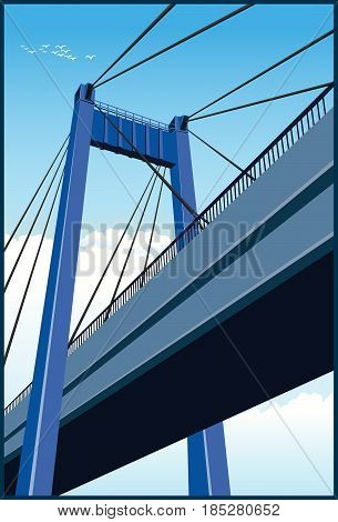 Stylized vector illustration of a large cable-stayed bridge