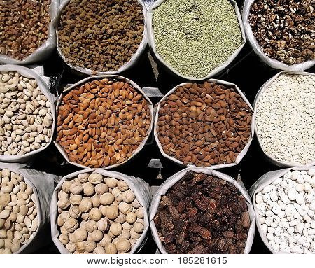 Mixed dry fruits on a shop in market