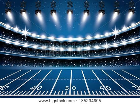 American Football Stadium Arena with Spotlights.