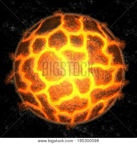 Primordial incandescent Earth in space (3D illustration)