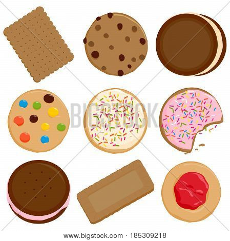 Cookies and biscuits on white background.  Vector illustration collection