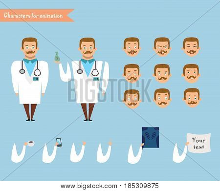 Smart doctor presenting in various action. character design. doctor and healthcare concept - vector illustration - stock vector