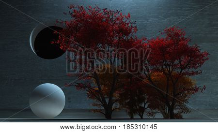 3d render. Cute trees.   3D rendering