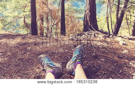 Hiking in famous Lycian Way in the Turkey. Backpacker in the trail.