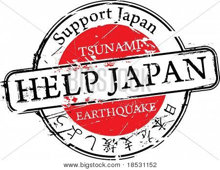 Help en ondersteuning van slachtoffers van Japan aardbeving en de Tsunami. Grunge Rubberstempel.