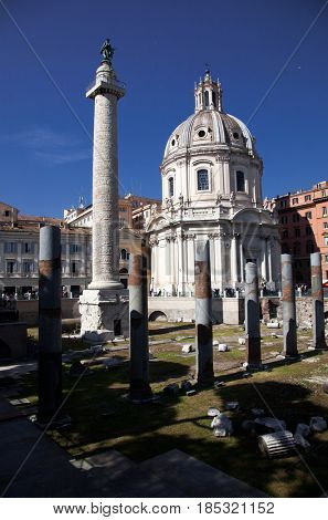 imperial Forum Traian Column Santa Maria di Loreto Church and Chiessa del santissimo nome di Maria