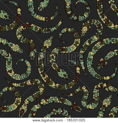 Seamless vector pattern with snakes in tribal style.
