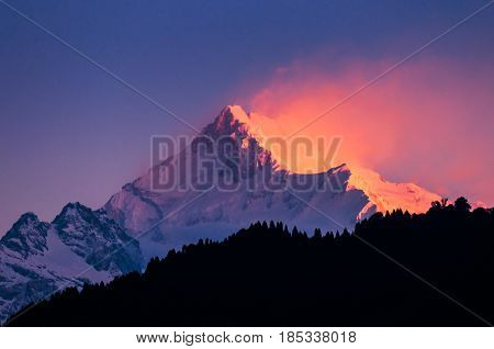The Majestic Kanchenjunga Range Of The Himalayas At First Light Of Sunrise At Sikkim , India