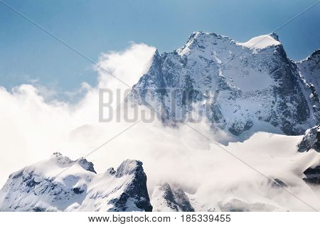 Snow Mountain With Blue Sky At Sikkim , India