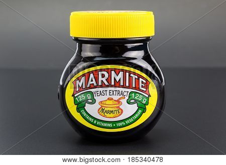 QUEENSTOWN SOUTH AFRICA - 27 April 2017: Marmite yeast extract spread for bread or toast