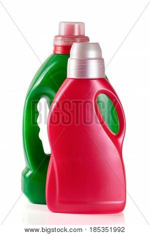 laundry detergent bottle with fabric softener isolated on white background.