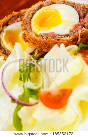 English Food, Scotch Eggs Served With Lettuce