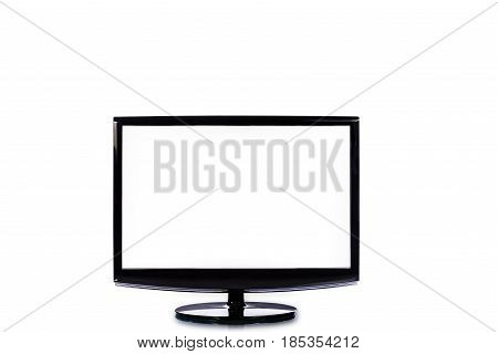 TV flat screen lcd HD monitor Modern video panel with white screen mock-up. Widescreen show your business presentation on flat display tv set with clipping path.