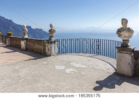 View with statues from the city of Ravello Amalfi Coast Italy Europe to connote a concept of tourism and culture